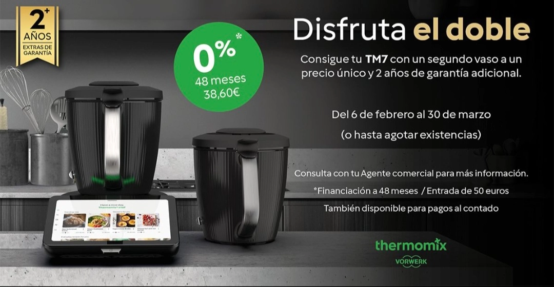 Thermomix TM7 + 0% financiación + doble vaso + 2 años garantía extra